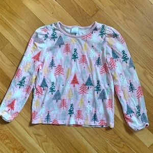 HA 130/8 Girls’ Holiday Print Knit Top in Cotton Jersey Twinkly Trees on Pink